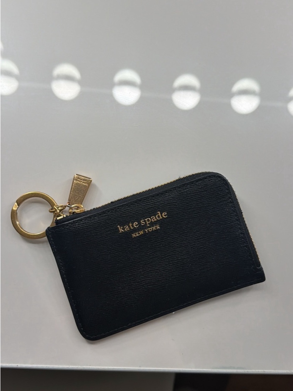 kate spade Black Leather Zip Card Holder with Key Ring